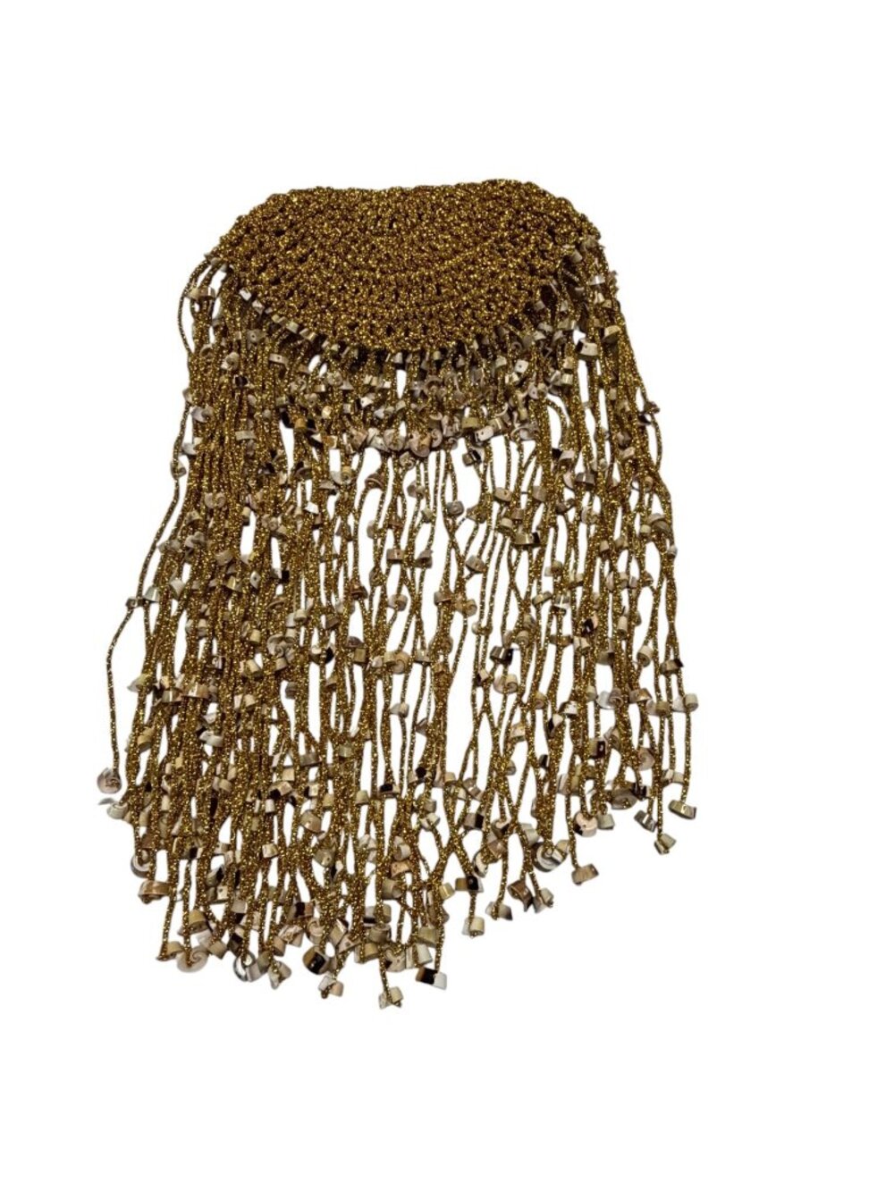 Vintage Gold Beaded Belly Dance Cleopatra Headdress Long Shell Fringe Stretch Ca